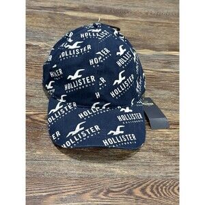 Hollister Co All Over Print Spellout Blue/White California Strapback Hat - NWT
